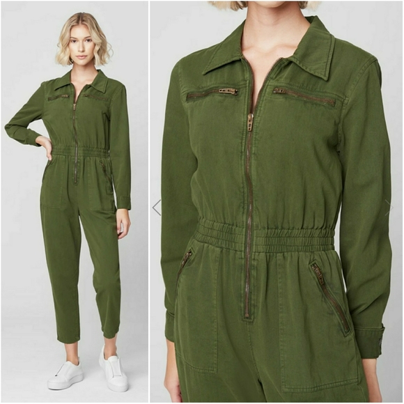 Blank NYC Pants & Jumpsuits Blank Nyc Green Zip Up Utility Jumpsuit Poshmark